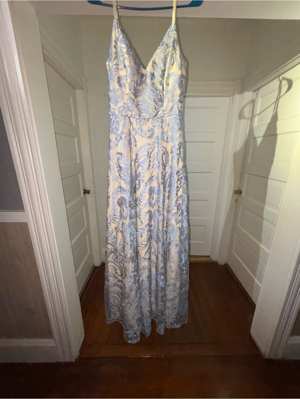 Speechless Blue Lace Maxi Dress with Cream Lining